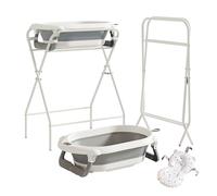 UBRAVOO Baby Bath with Stand, Baby Bathtub Foldable with Thermometer and Bath Pillow, Ergonomic Cushion and Drain Hose, Durable & Easy to Store, Best for Newborns & Babies Up to 12 Months (Grey)