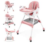 UBRAVOO Baby High Chair, 6-in-1 Foldable Baby Chair with Footrest, Removable Double Tray & PU Cushion, Adjustable Height & Recline, Locking Wheels for Babies and Toddlers