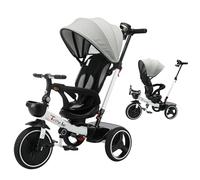 UBRAVOO Baby Tricycle,6-in-1 Baby Push Bike Steer Stroller,Learning Toddler Bike/Detachable Guardrail,Adjustable Canopy,Safety Harness,Folding Pedal,Storage Basket,Brake,Shock Absorption Design