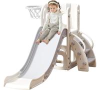 UBRAVOO Children's Slide, Extra-long Toddler Slide with Playpen, Storage Space and Non-slip steps, Indoor & Outdoor Play Set, Free-standing Slide Length for Toddlers from 1-6 Months (Gray White)