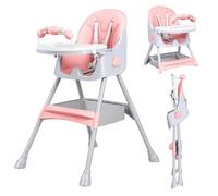 UBRAVOO High Chair, Foldable Portable Dining Feeding Chair, Convertible High Chairs with Double-Layer Dinner Plate and Toy Rack, Aged 6 Months to 3 Years