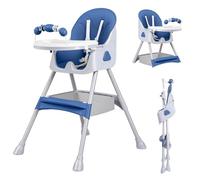 UBRAVOO High Chair, Foldable Portable Dining Feeding Chair, Convertible High Chairs with Double-Layer Dinner Plate and Toy Rack, Aged 6 Months to 3 Years