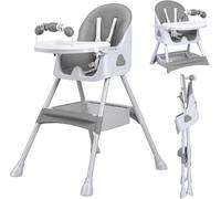 UBRAVOO High Chair, Foldable Portable Dining Feeding Chair, Convertible High Chairs with Double-Layer Dinner Plate and Toy Rack, Aged 6 Months to 3 Years