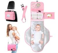 UBRAVOO Portable Diaper Changing Pad - Baby Diaper Changer Travel Bag with Wipes Pocket, Smart Design Portable Changing Mat, Infant Travel Station Kit, Gift for Newborn Girl & Boy (Pink)