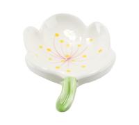 Ubric Flower Ceramic Petals Soap Dish White Ceramic Tray Holder with Elegant Patterns Self Draining Soap Holder for Shower Bathroom Kitchen Sink