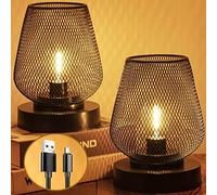 UBright 2 Pack Battery Operated Lamp Rechargeable Outdoor Table Lamp Metal Cage with 4 Lighting Mode Outdoor Lantern Cordless Lamp Indoor Outdoor Patio Bedroom Living Room (Bulb Included) Black