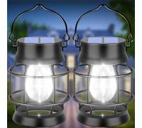 UBright 2 Pack Solar Lantern Lights Outdoor Waterproof Metal Hanging Solar Lights for Outside Lanterns Decorative Outdoor for Patio Porch Garden Lawn, Cool White