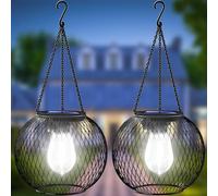 UBright Solar Lantern Lights Outdoor Waterproof Metal Hanging Solar Lights for Outside Outdoor Lanterns Decorative for Garden Yard Patio 2 Pack,Cool White