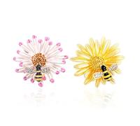 UBSIUH 2 Pieces Daisy Bee Brooch, Yellow & Pink Rhinestone Brooch, Clothing Accessories