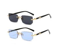 UBSIUH 2 Pieces Of Frameless Rectangular Sunglasses, Retro Personality Glasses, Universal For Men And Women, And Outfit Accessories.