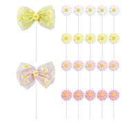 UBSIUH 20 Daisy Inserts, 2 Bow Plug-Ins, Cake Decorations, Flower-Shaped Inserts, Dessert Decorations, Party Party Accessories.