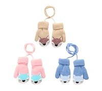 UBSIUH 3 Pairs Of Children's Knitted Gloves, Cute Fox Pattern, Hanging Neck One-Piece Design, Children's Warm Gloves.