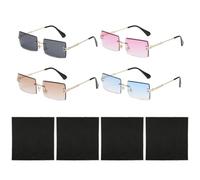 UBSIUH 4 Gold-Rimmed Glasses And 4 Glasses Cloths, Frameless Cut-Edge Square Lenses, Trendy Eye Protection Sunglasses, Street Shooting Scene Props.
