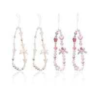 UBSIUH 4 Pieces Beaded Mobile Phone Chain, Strawberry Bow Lanyard, Pearl Bow Lanyard, Cute Mobile Phone Lanyard, Women'S Mobile Phone Accessories, Mobile Phone Decorations.
