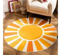 UBTKEY Boho Round Rugs - 4Ft Non-Slip Washable Round Area Rug with Rainbow Sun Print, for Bedroom, Living Room, Nursery & Entryway (Light Form