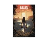 Ubud Bali Sunset Vintage Travel Poster Landscape 08x12inch(20x30cm) Canvas Wall Art Print Painting for Wall Decor Living Room Bedroom