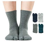 UBUMO Men's Flip Flop Socks Tabi Split Toe Geta Wicking Cotton Pack of 4, Color 1, One Size