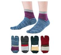 UBUMO Men's Flip Flop Socks Tabi Split Toe Geta Wicking Cotton Pack of 4, Color 12, One Size