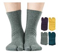 UBUMO Men's Flip Flop Socks Tabi Split Toe Geta Wicking Cotton Pack of 4, Color 2, One Size