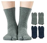 UBUMO Men's Flip Flop Socks Tabi Split Toe Geta Wicking Cotton Pack of 4, Color 9, One Size