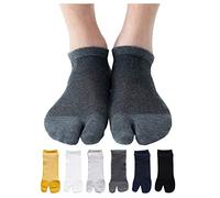 UBUMO Men's Tabi Flip Flop Socks Athletic Cotton Crew Two Toe 5/6 Pack, Color 4 (No Show Style), One Size