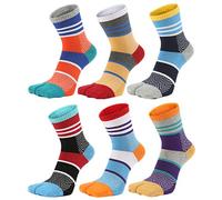 UBUMO Men's Tabi Socks Flip Flop Split Toe Crew Geta Cotton Pack of 6, Multicolor, Medium