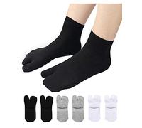 UBUMO Women's Solid 2 Toe Flip Flop Tabi Socks Geta Ankle Cotton 5/6 Pairs, Color 10 (Pack of 6 / Crew Length), One size