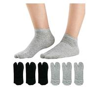 UBUMO Women's Solid 2 Toe Flip Flop Tabi Socks Geta Ankle Cotton 5/6 Pairs, Color 9 (Pack of 6 / Ankle Length), One size