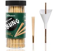 UBUNG 50 Pcs Brown Cones, Brown King Size Pre Rolled Cones with Tips, Slow Type Brown Rolling Paper Cones, Including 1 Funnel Cone Loader and 1 Push Rod