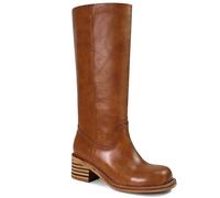 UBWDU Women's Knee High Boots Chunky Block Heel Long Boots Square Toe Low Heel Boots for Women, Saddle, 6 UK