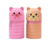Ubxvamm 2Pcs Cartoon Pen Case Telescoping Pen Bag Zippered Silicone Pen Pouches Pencil Case Standing up Pen Holder for Student
