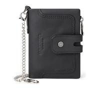Ubxvamm Men's Compact Trifold Wallet with Double Zippers Coin Pocket and Blocking Technology Antitheft Chain PU Leather Purse
