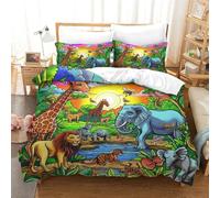 UBZKJDEUI 3D Printed Quilt Cover Set Jungle Animals 3 Pieces Bed Duvet Set Soft Microfiber with Zipper Closure,Pillowcases for Teens And Adults Double(200x200cm)