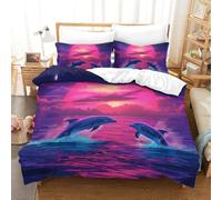 UBZKJDEUI Dolphin 3D Printed Quilt Cover Set 3 Pieces Bedding Soft Microfiber with Zipper Closure,Pillowcases for Teens And Adults Double(200x200cm)