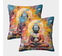 UBZKJDEUI Figure of The Buddha Cushion Cover Set of 2 Buddha Statue Pillow Covers Invisible Zipper Bedspread Pillowcase Square House Sofa Pillow Cover 45x45cm