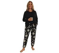 UC Ex High Street Brand 3 Piece Ladies Pyjamas, Fleece Womens Pyjamas Cotton Pjs for Women Sets Floral Zebra Print Lounge Wear Sets for Women UK Black