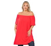 UC Ex High Street Brand Plus Size Off Shoulder Top for Womens UK, Ladies Baradot Long Length Tops Red