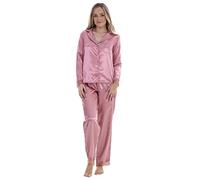 UC Ex High Street Brand Silk Satin Pyjamas for Women, Ladies Long Sleeve Revere Collar Loungewear Pjs Set UK 6-24 Pink