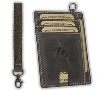 UC Leather Slim Wristlet Wallet - Full Grain Leather RFID Card Holder with ID Window and Detachable Strap, Dark Brown, 4.5" tall x 3.2" wide, Wristlet Wallet