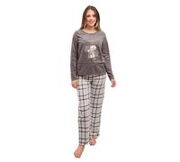 UC Women's Tatty Teddy Pyjamas, Fleece Top & Checkered Bottoms, UK Size 4-22, Grey & Checkered, Christmas, Disney Gifts for Women