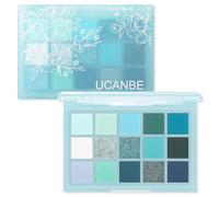 UCANBE 15 Color Eyeshadow Palette - Shimmer Matte Glitter Metallic Cool Tones Shades in White, Blue, Green, Mint, Teal, Navy - High Pigmented Blendable Eye Makeup Palette Kit