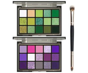 UCANBE 2pcs Eyeshadow Palette Makeup Set, Green Purple Colors Shimmer Matte Metallic Eye Shadow Pallet with Soft Brush Eye Make Up Kit for Halloween Cosplay Costume Beetlejuice Medusa Poison Ivy Ursla