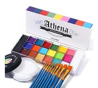 UCANBE Athena Face Body Paint Oil Palette + Translucent Setting Powder + 10PCS Brushes Set, Professional Non Toxic Face Painting Pallet Kit for Halloween SFX Cosplay Clown Makeup for Women Adults