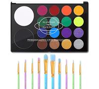 UCANBE Face Paint Kit + 10pcs Paint Brush Water Activated Body Paint SFX Makeup Palette for Cosplay Halloween Black White Face Painting Kits for Adults Matte Neon Special Effects Makeup Kit