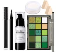UCANBE Green Halloween Makeup Kit - Zombie Witch Beetle Juice Monster Makeup Set for SFX Costume Cosplay with Eyeshadow Palette, White Foundation, Black Lipstick,Eyeliner, Setting Powder & Sponges