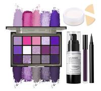 UCANBE Halloween Makeup Kit - 15-Color Purple Eyeshadow Palette, White Liquid Foundation, Purple Liquid Lipstick, Black Eyeliner, Setting Powder & Sponges Makeup Set for Cosplay Witch Devil Sorceress