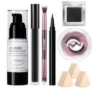 UCANBE Halloween Makeup Kit - Black Eyeshadow, White Liquid Foundation, Black Liquid Lipstick & Eyeliner, Self Adhensive Eyelashes, Brush & Sponges Makeup Set for SFX Cosplay Skeleton Skull Demon