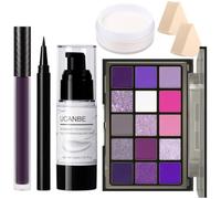 UCANBE Purple Halloween Makeup Kit - Witch Devil Sorceress Ursula Makeup Set for SFX Costume Cosplay - Eyeshadow Palette, White Foundation, Purple Lipstick, Black Eyeliner, Setting Powder & Sponges