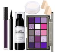 UCANBE Purple Halloween Makeup Kit - Witch Devil Sorceress Ursula Makeup Set for SFX Costume Cosplay - Eyeshadow Palette, White Foundation, Purple Lipstick, Black Eyeliner, Setting Powder & Sponges