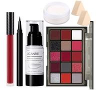 UCANBE Red Halloween Makeup Kit - Clown Vampire Joker Demon Makeup Set for SFX Costume Cosplay with Eyeshadow Palette, White Foundation, Red Liquid, Black Eyeliner, Setting Powder & Sponges